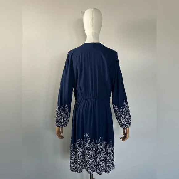 Old Navy Navy Floral Faux Wrap Dress Boho Coastal Size L - Picture 4 of 12